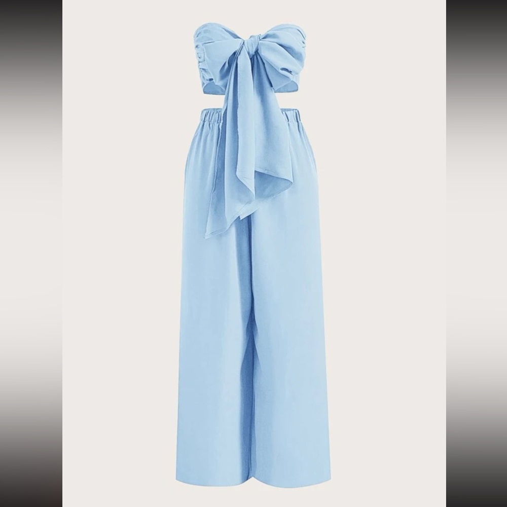 Tie Front Tube Top and Wide Leg Pants